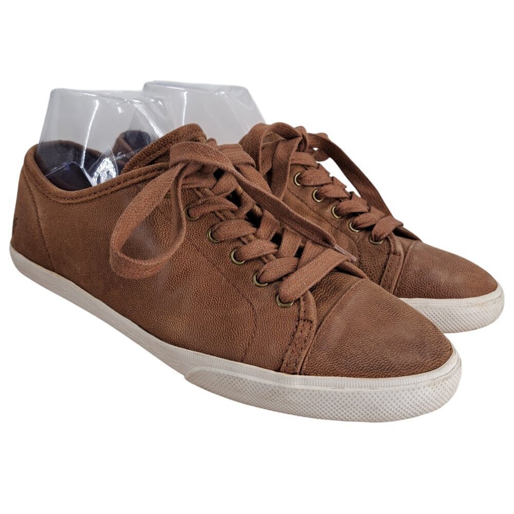 Frye Maya Low Top Lace Up Casual Sneakers Size 8.5 Leather Brown Shoes Comfort